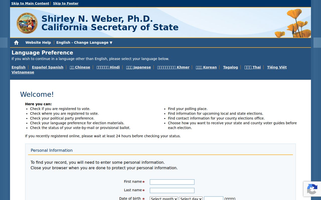 Fairfield people search California voter status lookup