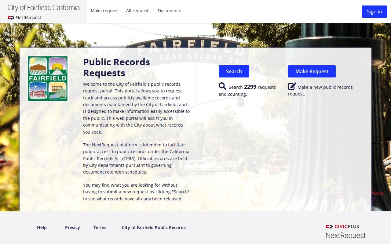 Fairfield people search City of Fairfield NextRequest portal