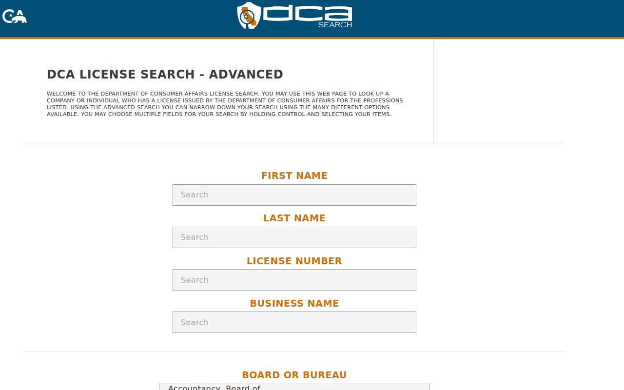 Fairfield people directories DCA advanced professional license directory search
