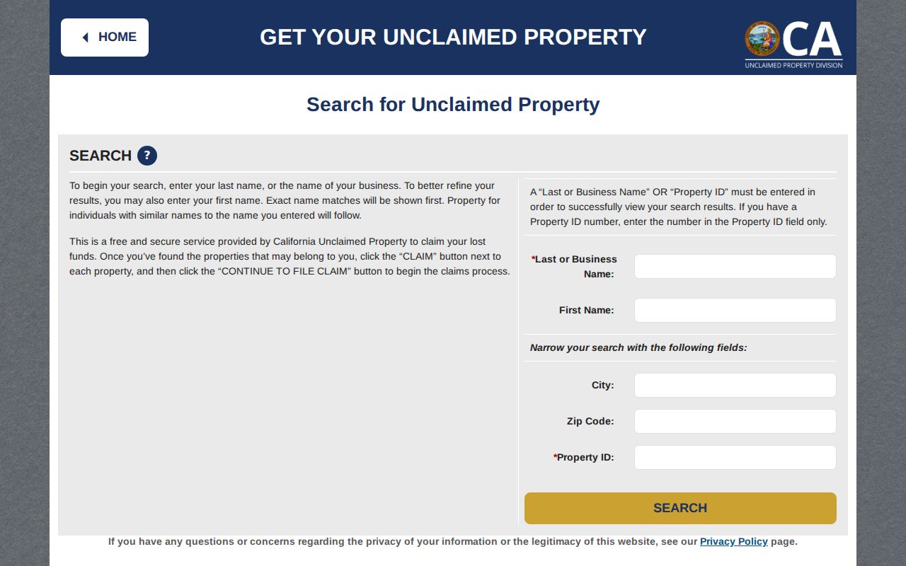 Fairfield public records California unclaimed property claim search