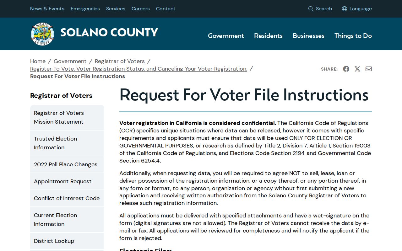 Fairfield voter registration records Solano voter file request instructions